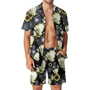 Zonnebloem mopshonden Hawaiiaanse sets voor mannen button down korte mouw trainingspak strand outfits L