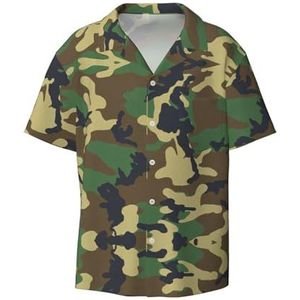 OdDdot Groen Militair Camo Print Mannen Button Down Shirt Korte Mouw Casual Shirt Voor Mannen Zomer Business Casual Jurk Shirt, Zwart, 4XL