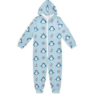 LI ZHI XIN Kinderpyjama met capuchon uit één stuk, jongens en meisjes, jumpsuits voor kinderen, onesie, slaappak, alles-in-één pyjama, winter, warme huisjumpsuit, 5-14 jaar, schattig pinguïnpatroon
