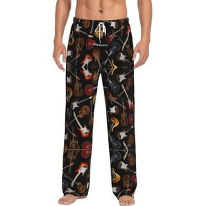 OKFSTY Gitaren Heren Pyjama Broek,Pyjama Polyester Broek Voor Mannen Zachte Lange Lounge Pj Slaap Broek Met Zakken, Wit, S