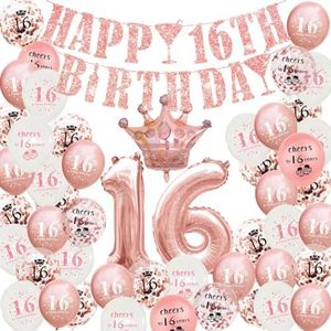 FeestmetJoep® 16 jaar verjaardag versiering Rose goud - Feestartikelen 16 jaar - Verjaardag set 16 jaar - Sweet sixteen feestartikelen - Sweet 16 versiering - verjaardagscadeau 16 jaar