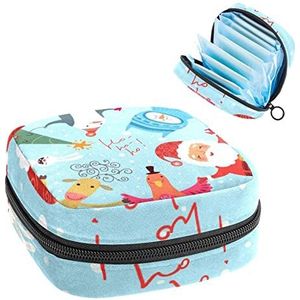 Servet Opbergtas Sanitair, Servet Opbergzak,Grappige Kerst Eindeer Santa Claus Penguin Konijn Boom Ho Ho, Meerkleurig, 4.7x6.6x6.6 in/12x17x17 cm