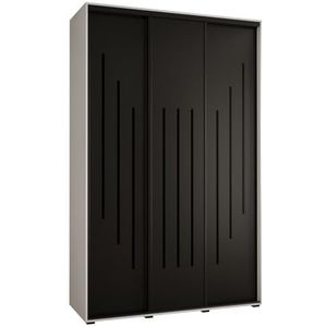 MEBLE KRYSPOL Davos 8 160 Kledingkast met drie schuifdeuren voor slaapkamer - Moderne opbergkast, kledingroede en planken - 235,2x160x45 cm - Wit Zwart Zwart