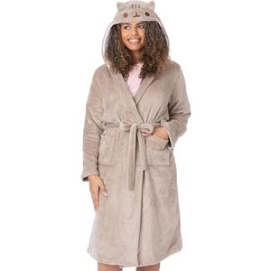 Pusheen The Cat Dressing Gown Womens Dames Novelty Brown Nightwear Robe | Cartoon Kat met 3D-oren Karakter Badjas | Pusheen Merchandise Cadeaus