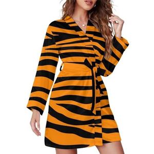 Tijger Oranje Strepen Vrouwen Badjas Sjaal Kraag Loungewear Spa Badjas Lange Mouw Pyjama XL
