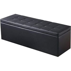 Ottomans Voetenbank Poefs en Voetenbanken Ottoman Borst Box Bank Zitplaats Opbergruimte Verander Schoenen PU Materiaal Waterdicht Vlekbestendig Massief Houten Frame(Black,80x40x40cm)