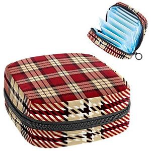 Maandverband Opbergtas, Menstruatie Cup Pouch Tampon Bag, Periode Pads Houder Organizer voor Vrouwen Meisjes, Rood Geel Plaid Geruite Patroon