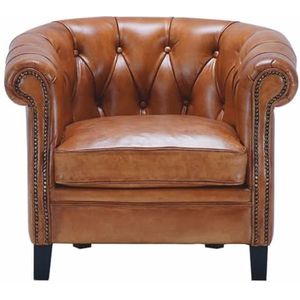 Casa Padrino Luxe Chesterfield echt lederen fauteuil lichtbruin/zwart - echt lederen meubel