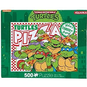 AQUARIUS Teenage Mutant Ninja Turtles Pizza Puzzel (500 Delige Legpuzzel) - Glansvrij - Precisie Fit - Vrijwel Geen Puzzel Stof - Officieel Gelicentieerde Looney Tunes Collectibles - 14x19 Inches