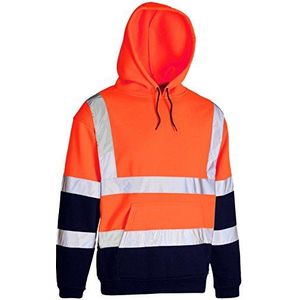 Hi Vis Visibility Safety Work Hoodie | Sweatshirt Top met capuchon | 2 Tone and Plain, Oranje / Navy, XL