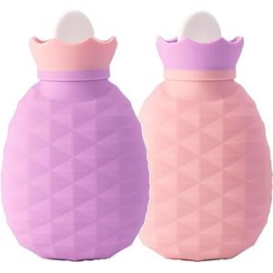 200 ml mini warmwaterkruik met deksel, siliconen waterzak geschikt voor magnetronverwarming voor pijnverlichting, schattige ananasvormige handwarmer (lichtpaars + roze, 13,5 x 8,0 x 5,0 cm/5,3 x 3,1 x