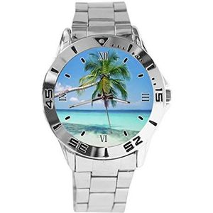 Beauty Ocean Tropical Beach Design Analoge Polshorloge Quartz Zilveren Wijzerplaat Klassieke Roestvrij Stalen Band Dames Heren Horloge