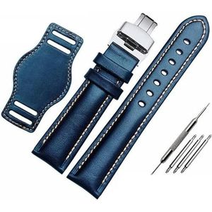 Quick Release horlogebanden, horlogeband lederen armband 18 mm 20 mm 21 mm 22 mm matte horlogeband met mat horlogeband (kleur: blauw mat zwart, maat: 20 mm) (Color : Blue Mat Silver, Size : 21mm)