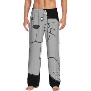 MBCbjg Walrusprint heren broek pyjamabroek, zachte slaapbroek met zakken, lichtgewicht loungewear pyjama voor comfortabele slaap en lounge, Wit, S
