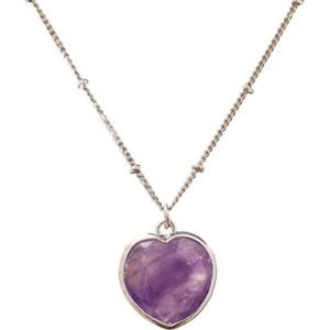 Natural Gemstone Heart Pendant Necklace Healing Crystal Jewelry For Women Birthday Gifts (Color : Amethyst Silver)