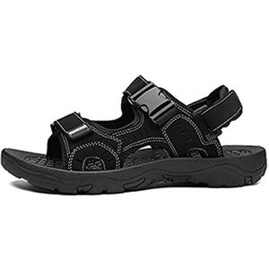 EKsma Heren Sport Sandalen, Mens Lederen Sandalen Open Teen Outdoor Wandelen Sandalen Strand Sandalen, Zwart, 42 EU