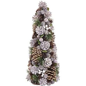 LOLAhome Kerstboom versierd met dennenappels, wit, van kunststof, pvc en PE, diameter 19 x 48 cm