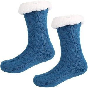 CSSHNL Pluizige Sokken 2 ST Herfst Fleece Warme Kerst Sokken Met Lijm Antislip Thuis Floor Sokken, Blauw, One size