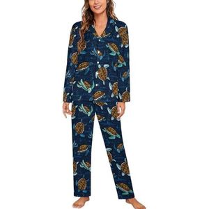Leuke Zwemmen Ea Turtles Lange Mouw Pyjama Sets Voor Vrouwen Klassieke Nachtkleding Nachtkleding Zachte Pjs Lounge Sets