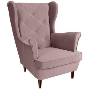 SEELLOO Comfortabele gestoffeerde fauteuil, armleunstoel, knuffelstoel, relaxstoel, woonkamer, oorstoel, modern, slaapkamer, roze, 95 x 81 x 102 cm