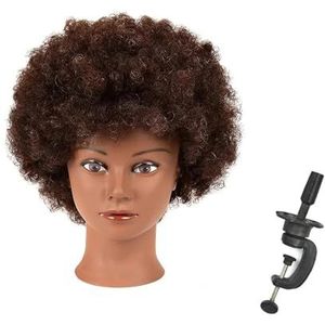 Afro Mannequin Hoofd 100% Echt Haar Trainingshoofd Styling Vlecht Poppenhoofd for Het Oefenen Van Cornrows En Vlechten 15 cm(Black6inches2)