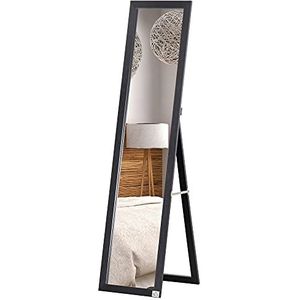 HOMCOM Staande en wandspiegel, rechthoekig, vloerspiegel, volledige lengte, kleedkamer, slaapkamer, woonkamer, afm. 37 b x 37 d x 154 h cm, zwart