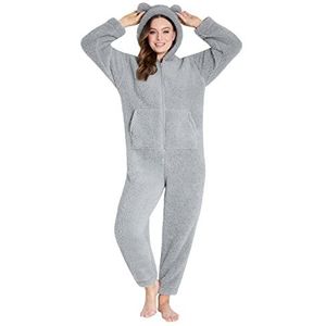 CityComfort Onesies voor dames, teddy fleece onesie, warme pluizige loungewear, Grijs, S