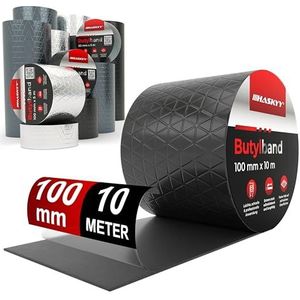 Waterdicht plakband butylband, 10 cm x 10 m, zwart, hoogwaardig zelfklevend met aluminiumfolie, butyltape, verouderingsbestendig, corrosiebestendig, uv-bestendig