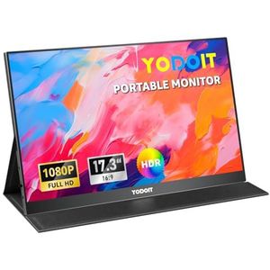 Yodoit Draagbare Monitor 17.3 inch 1920 × 1080 FHD Monitor Scherm IPS-scherm met USB Type C Ingebouwde Luidsprekers Oogzorgmonitor voor PC, Laptop, MacBook, Xbox, PS 3/4/5, Switch en TV