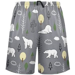 LI ZHI XIN Herenpyjamabroek, korte pyjamabroek, zomer casual shorts, elastische taille met trekkoord, rechte buis losse pasvorm met 2 zakken, S-XXL dierenijsbeer boompatroon, Meerkleurig, S