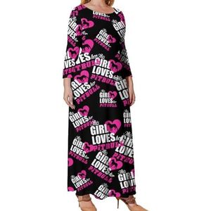 Dit Meisje Houdt Van Haar Pitbull Graphic Plus Size Jurk Voor Vrouwen Casual Lange Mouw Maxi Jurken