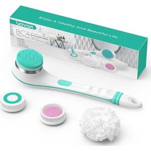 VOYOR 4-in-1 rugborstel, elektrische doucheborstel, lichaamsborstel, douchesponsborstel, rugwasborstel voor peeling, huidreiniging, oplaadbare massage draadloos BC100 (blauw)