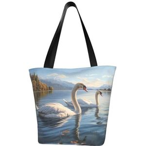 AkosOL White Swan On The Lake Klassiek bedrukt ontwerp, lichtgewicht gewatteerde handtas met grote capaciteit, geschikt om te winkelen, fitness, modieus en gemakkelijk te matchen met het leven, Zwart,