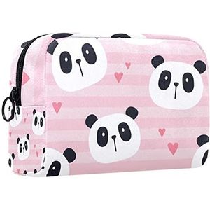 Cosmetische tas voor dames,kleine make-uptas voor portemonnee,roze gestreepte schattige panda,Cosmetische reistas,make-uptasje