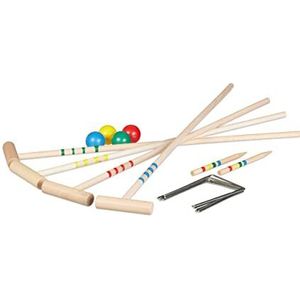 Relaxdays croquet spel, 4 spelers, voor kinderen & volwassenen, set, hout, met hamer, ballen en poortjes, meerkleurig