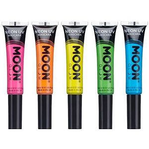Moon Glow Neon UV-mascara, lichtgevende neonkleur, licht op onder UV-verlichting, neon make-up (oranje, blauw, groen, roze, 15 ml (5-pack))