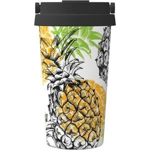 Gele ananas Print Reizen Koffie Mok Lekvrije Thermos Mok Geïsoleerde Tumbler, voor Kantoor Camping