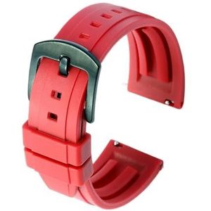 LQXHZ Kwaliteit Fluoro Rubber Horlogebandje 18mm 19mm 20mm 21mm 22mm 24mm Sport Horlogeband Zwart Groen Polsband Met Quick Release Band (Color : RED, Size : 19mm black buckle)