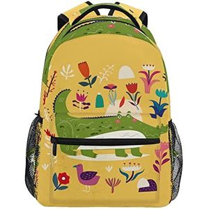 Oranje alligator cartoon schoolrugzak voor meisjes jongens middelbare school stijlvol ontwerp student tassen boekentassen, Patroon, 11.5×8×16In