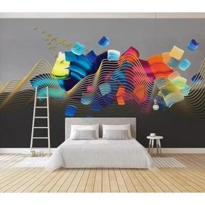 Abstracte Kleur Geometrische Gouden Lijn Vogel 3D Behang Mobili Kantoor Woonkamer Bank Sofa Slaapkamer TV Achtergrond Muur Decoratie-250cm×170cm