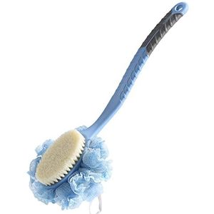 Back Scrubber Brush, TEGOOL Body Baddouche Borstel met Varkenshaar en Loofah,17 inch lange handgreep voor huid exfoliërende massage Geschikt voor nat of droog, mannen en vrouwen (blauw)