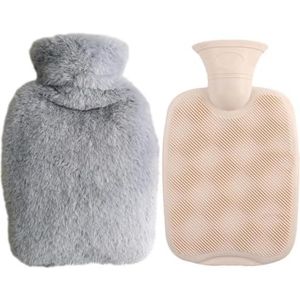 Warmwaterkruik herbruikbare winter warmwaterzak handwarmer PVC stress pijnverlichtingstherapie handzak warmwaterkruik met zachte fleece hoes warmwaterzak (lichtgrijs)