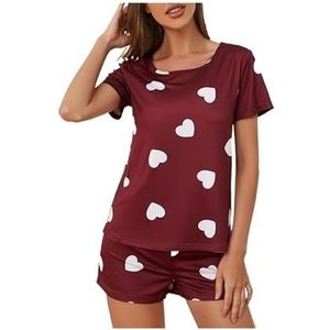 Damespyjamaset 2-delige top en shorts Zachte pyjama's, homewear pyjamasets, zomerpyjamasets for dames(Color:Red,Size:XXL)