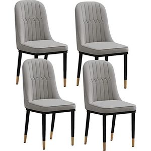 GEIRONV Moderne PU lederen stoelen set van 4, hoge rugleuning gewatteerde zachte zitting keukenstoelen for lounge eetkamer slaapkamer met metalen stoelpoten Eetstoelen (Color : Orange+gray, Size : 4