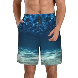 JIAWUJYNB Blue Ocean Sea Print strandshorts voor heren, lichtgewicht, sneldrogend, zwembroek met trekkoord en zakken, Wit, S