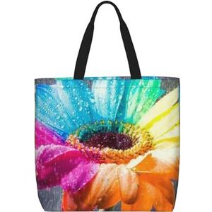 ZaKhs Kleurrijke zonnebloem Print Vrouwen Tote Bag Grote Capaciteit Boodschappentas Mode Strand Tas Voor Werk Reizen, Zwart, Eén maat