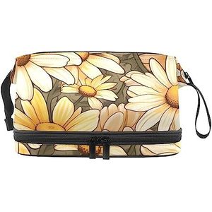 Dubbellaags cosmetische tas madeliefje en bladeren draagbare make-up tas reizen organisator zakje voor vrouwen meisjes toiletartikelen tassen, Multi 6, 27x15x14 cm/10.6x5.9x5.5 in, Make-up zakje