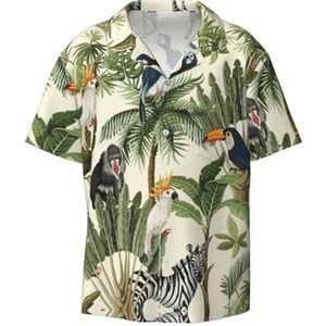 OdDdot Bomen en Dieren Print Heren Button Down Shirt Korte Mouw Casual Shirt voor Mannen Zomer Business Casual Jurk Shirt, Zwart, S