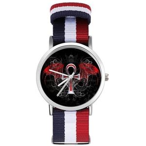 Gothic Zilveren Ankh Vampier met Rode Vleugels Automatisch Horloge voor Mannen Vrouwen Mode Quartz Horloge Armband Polshorloge voor Thuiskantoor