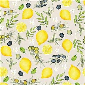 20 servetten eten olijven en citroenen als tafeldecoratie. Papieren servetten met motief. Ook voor decoupage en servettechniek 33x33cm